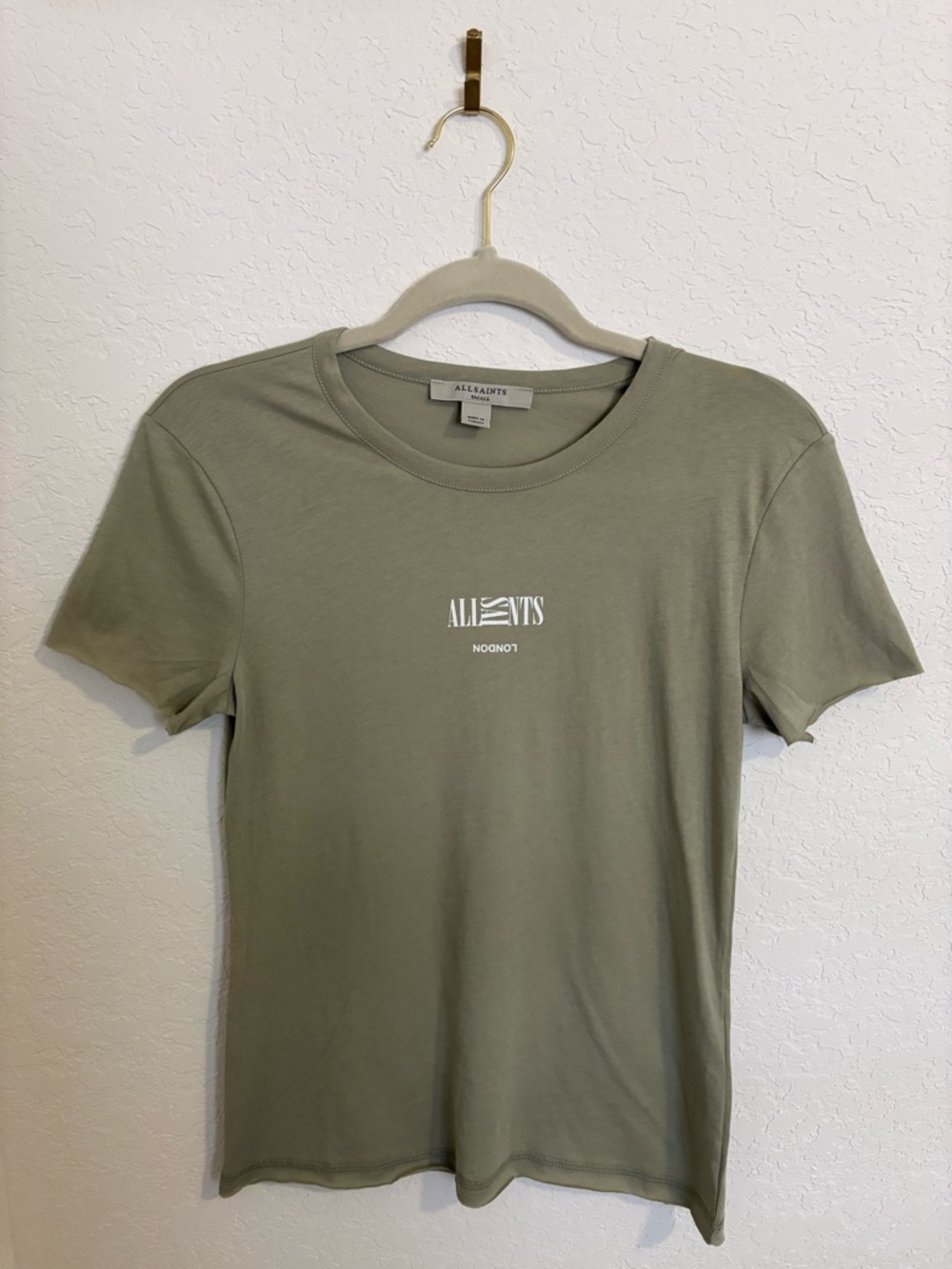 Title: AllSaints Burman Bela Crewneck Tee Sage Green NWT Size Small